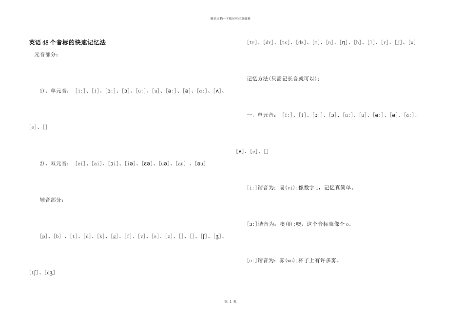 英语48个音标的快速记忆法_第1页