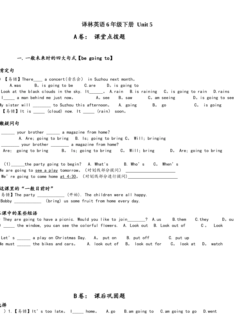 2025年译林英语6BU5考点精练_第1页