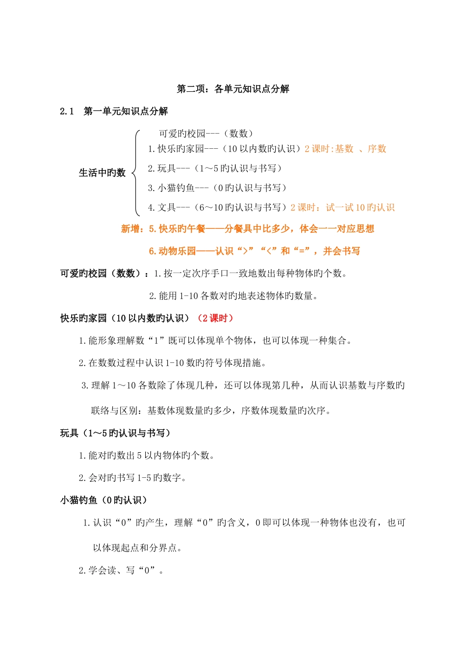 2025年北师大版小学数学一年级上册知识点归纳_第2页