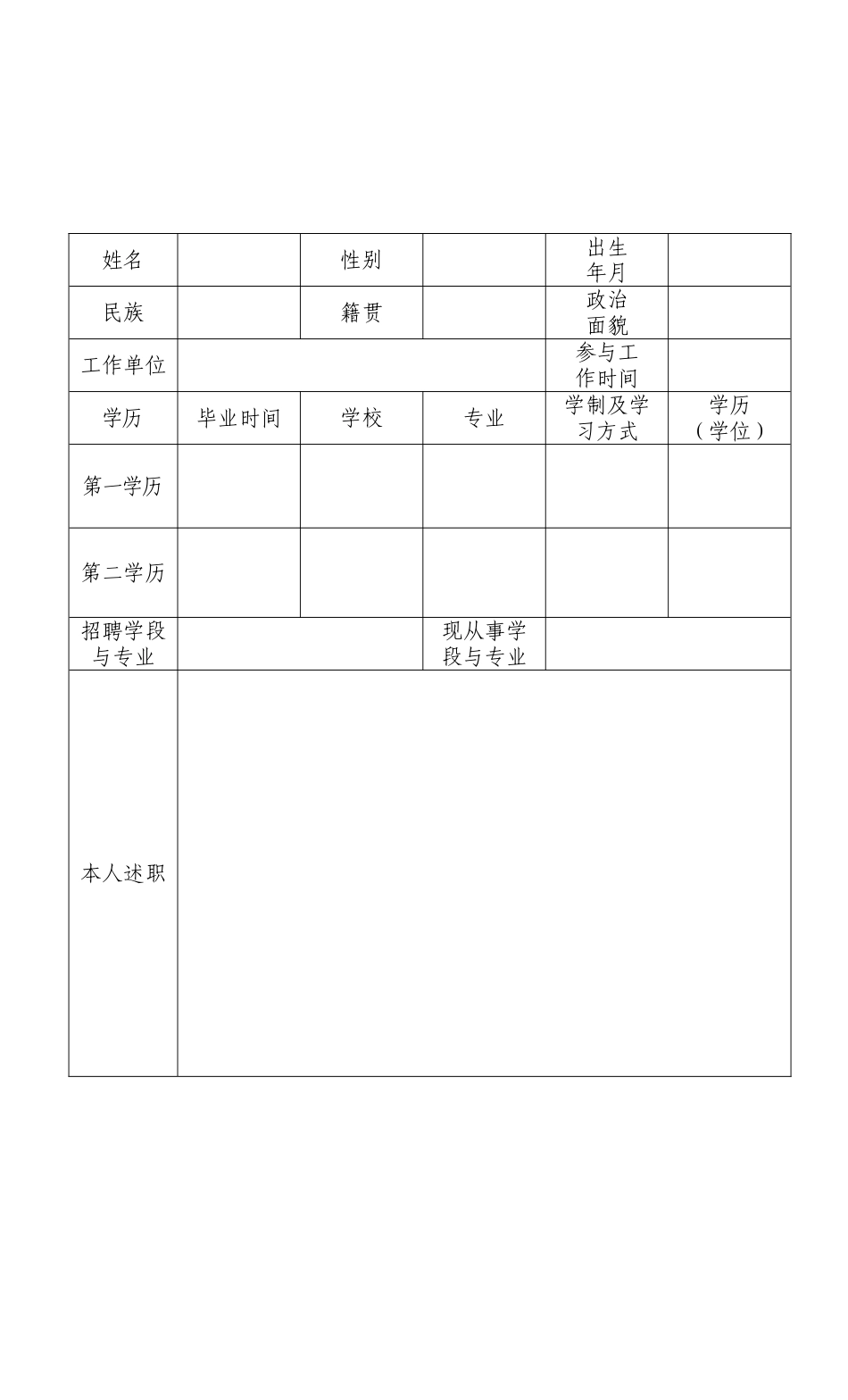 2025年油松岭乡中心学校特岗教师考核表_第1页