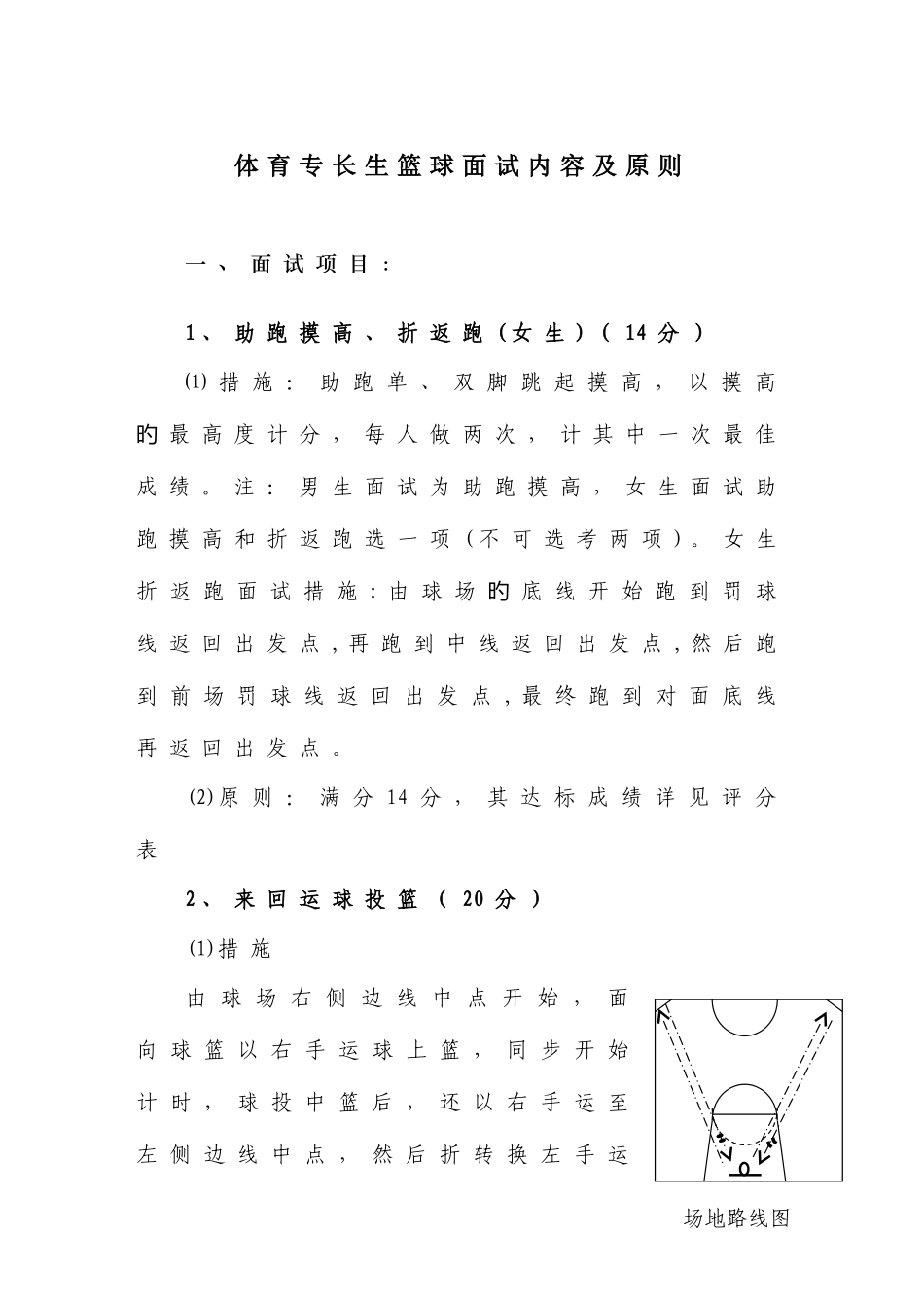 2025年体育特长生篮球面试内容及评分标准_第1页