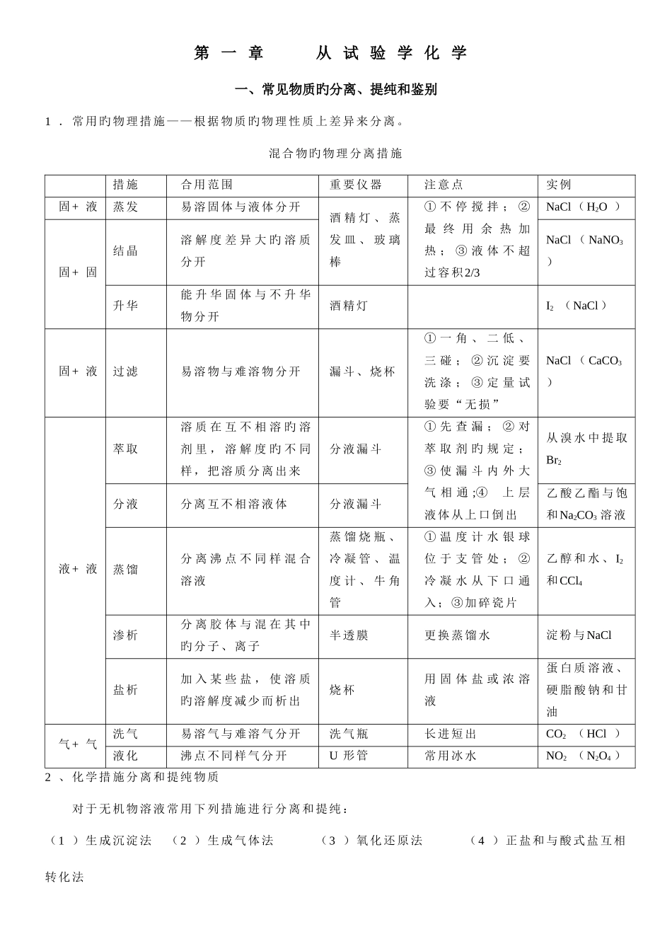 2025年人教版高中化学必修全册知识点及对应练习教师_第1页