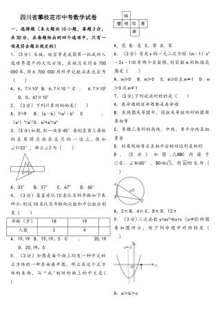 2025年攀枝花中考数学真题及解析已排版