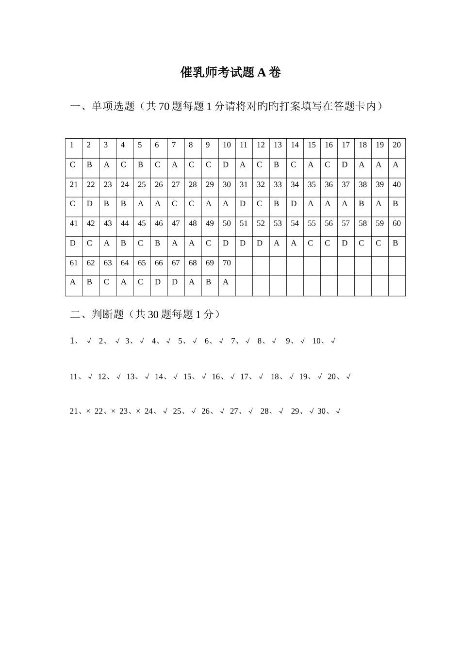 2025年催乳师考试题答案_第1页