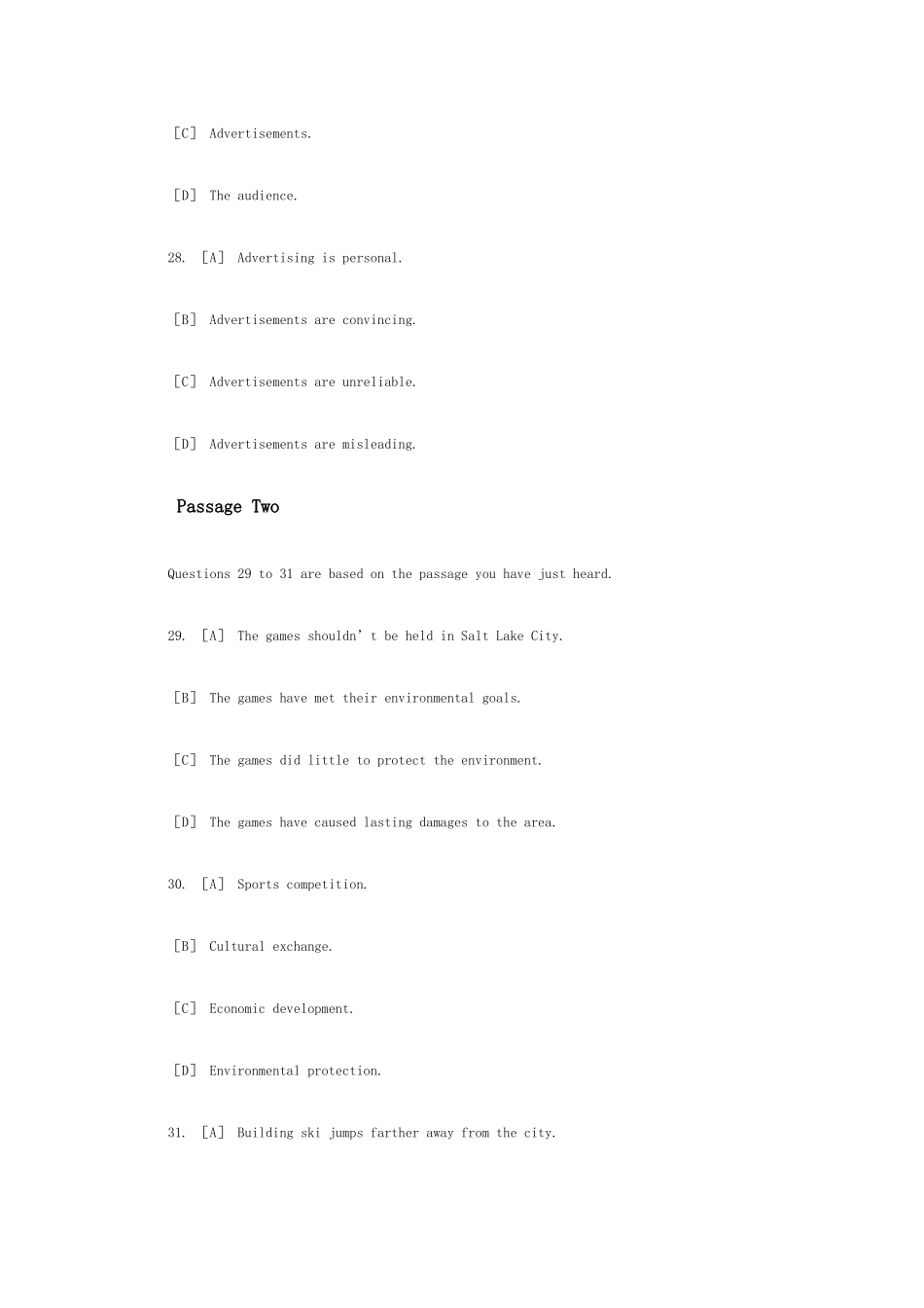 2025年大学英语四级听力考试模拟试题_第2页