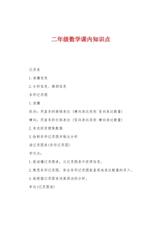 2025年二年级数学课内知识点