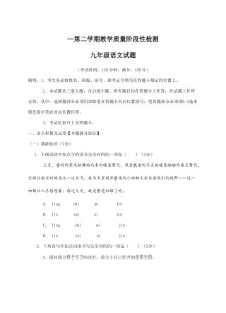 2025年初中学业水平考试一模检测语文试题