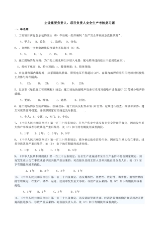 2025年安全员c证考试企业主要负责人项目负责人安全生产考核复习题精华版
