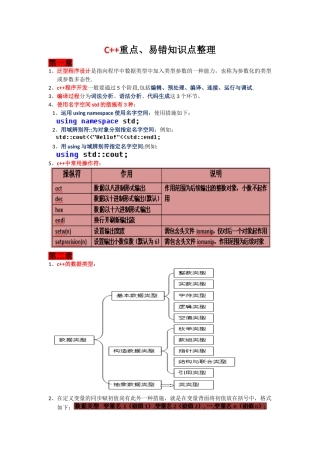 2025年C++期末考试复习重点易错知识点整理