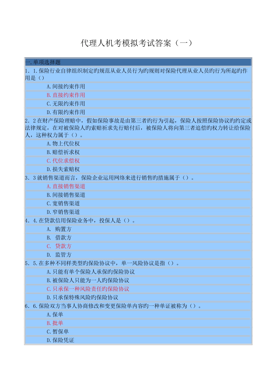 2025年保险资格考试模拟试题_第1页