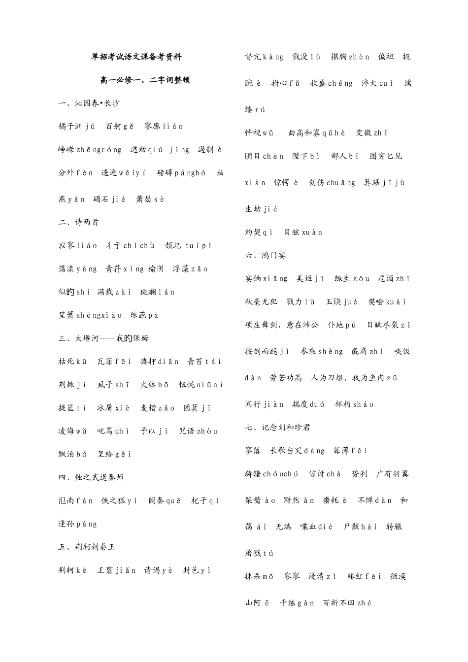 2025年单招考试备考资料之字音字形整理_第1页