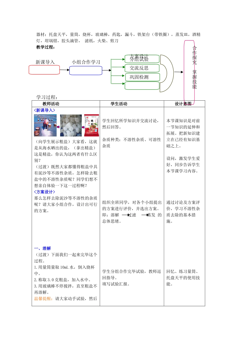 2025年九年级化学全册到实验室去精盐中难溶性杂质的去除学案鲁教版_第2页