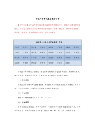 2025年初级药士考试题型公布
