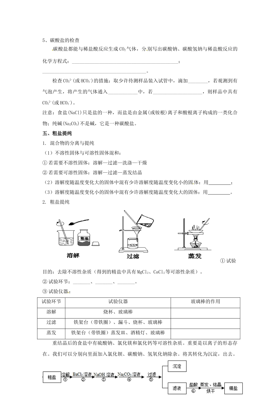 2025年山东省济宁市任城区九年级化学全册第三单元海水中的化学知识点复习无答案鲁教版五四制_第3页