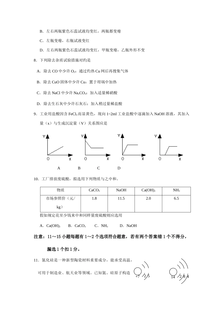 2025年全国黄埔区初中学生化学素质与能力竞赛黄埔区初赛试题_第3页
