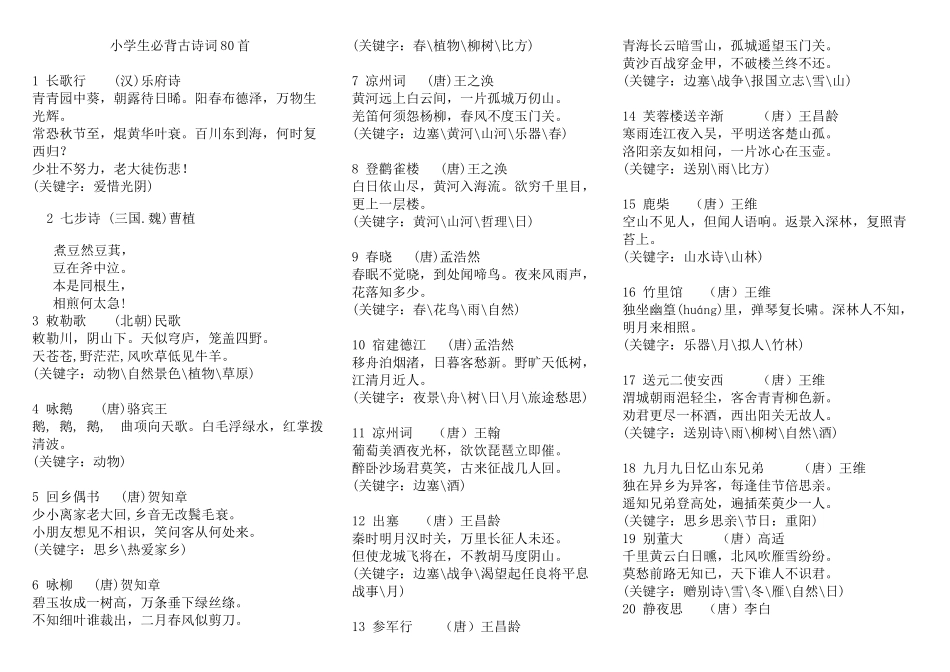 2025年整理注释版小学生必背古诗词7080首_第1页