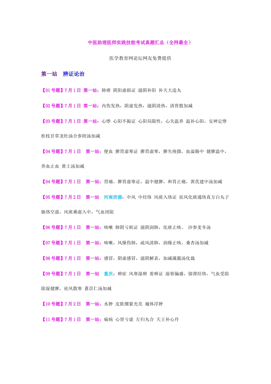 2025年中医助理医师实践技能考试真题汇总全网最全_第1页