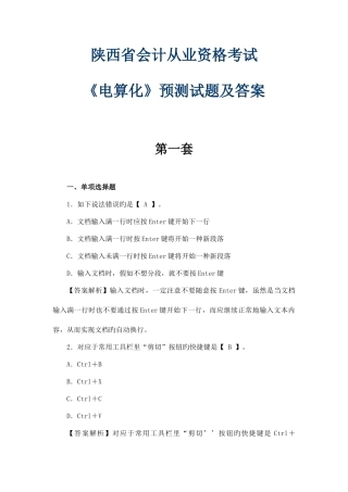 2025年会计从业资格考试电算化预测试题