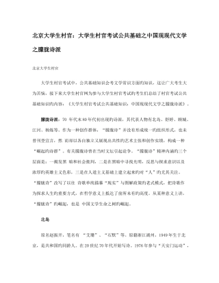 2025年北京大学生村官大学生村官考试公共基础之中国现当代文学之朦胧诗派