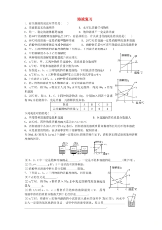 2025年山东省济宁市任城区九年级化学全册第一单元溶液复习无答案鲁教版五四制