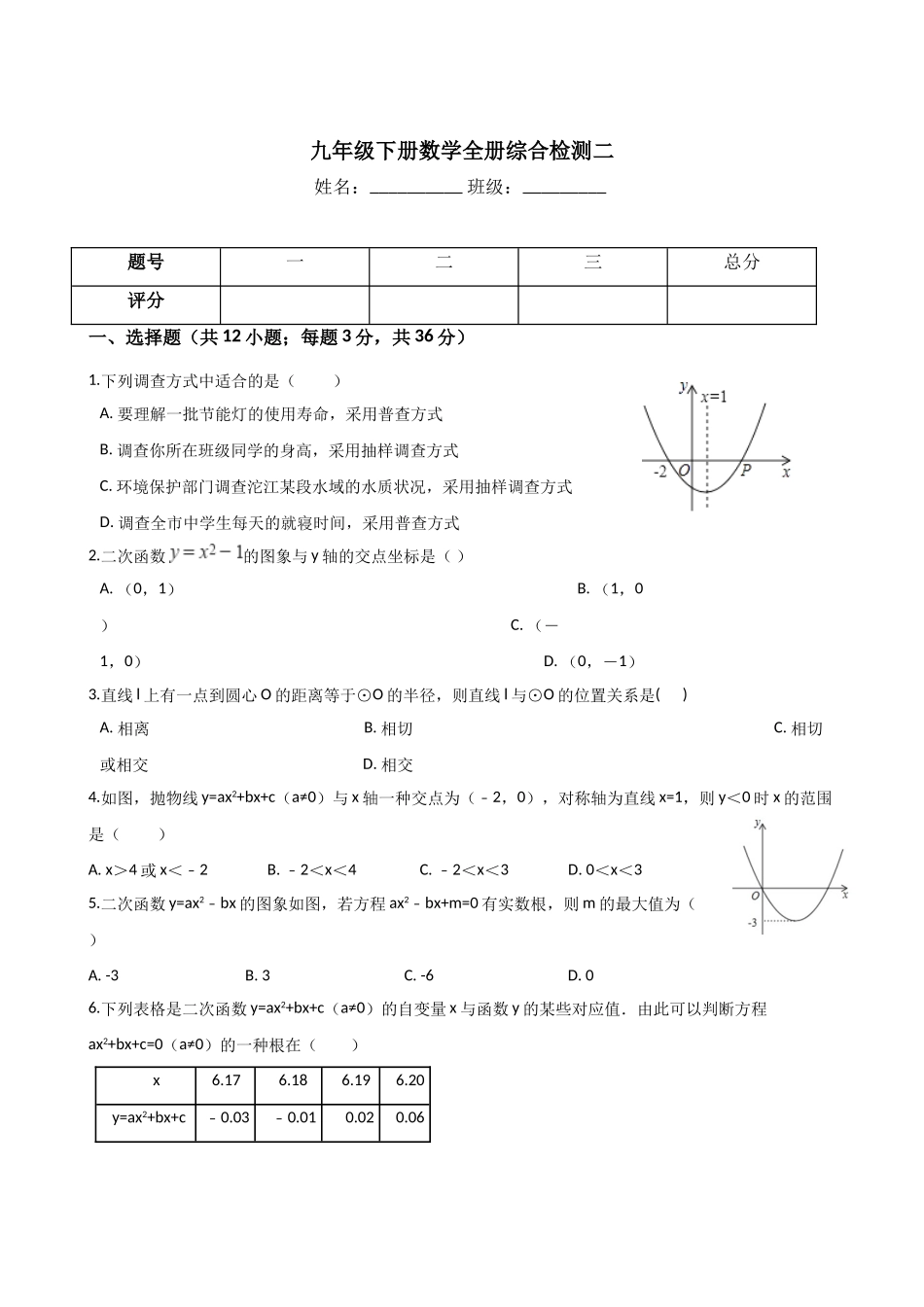 2025年华东师大版九年级下册数学全册综合检测_第1页