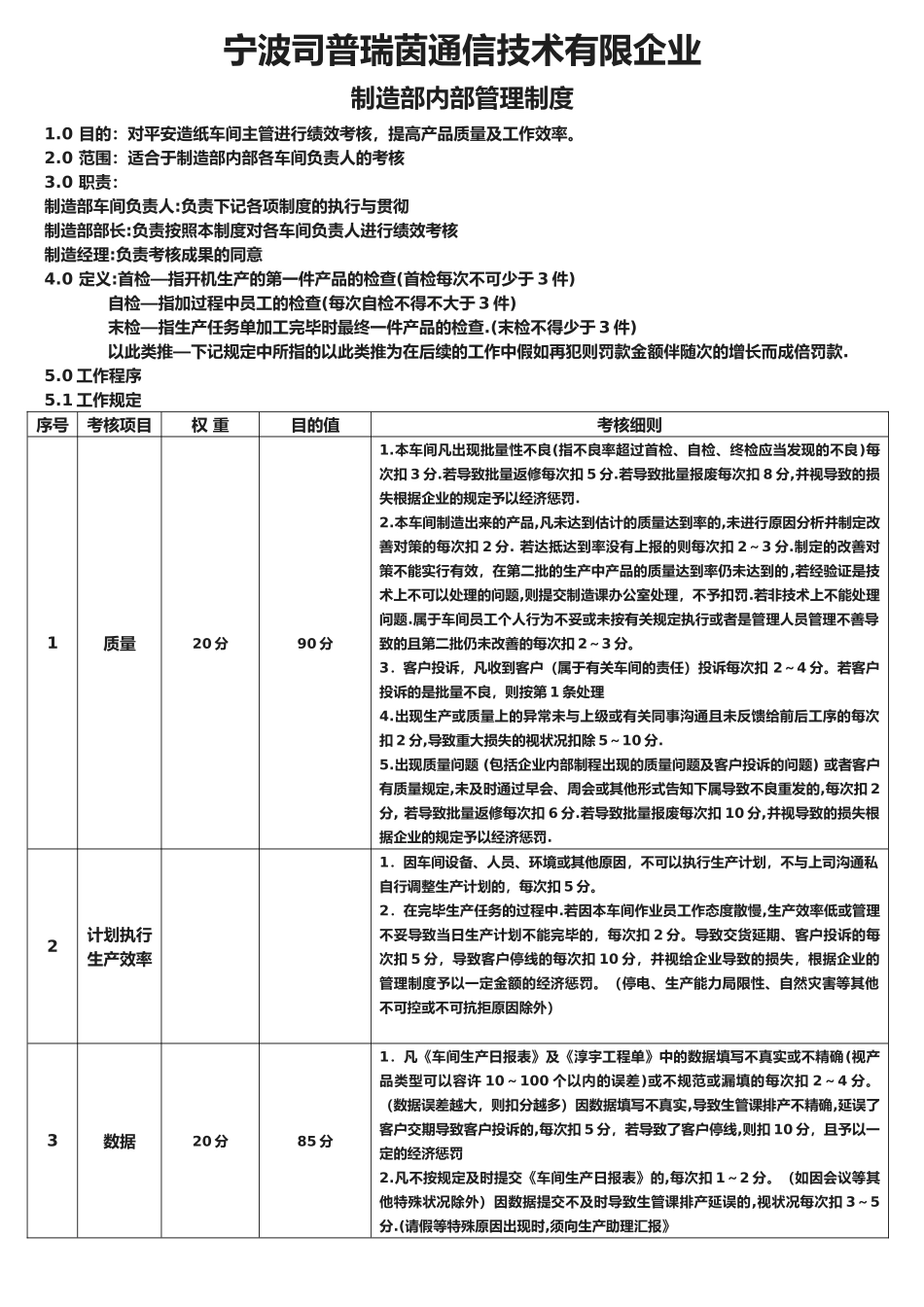 2025年深圳市淳宇印刷有限公司制造课管理人员考核制度_第1页