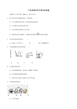 2025年中考真题解析化学广东深圳卷原卷版