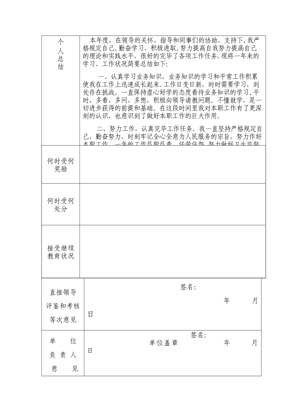 2025年工作人员考核表个人总结_第2页
