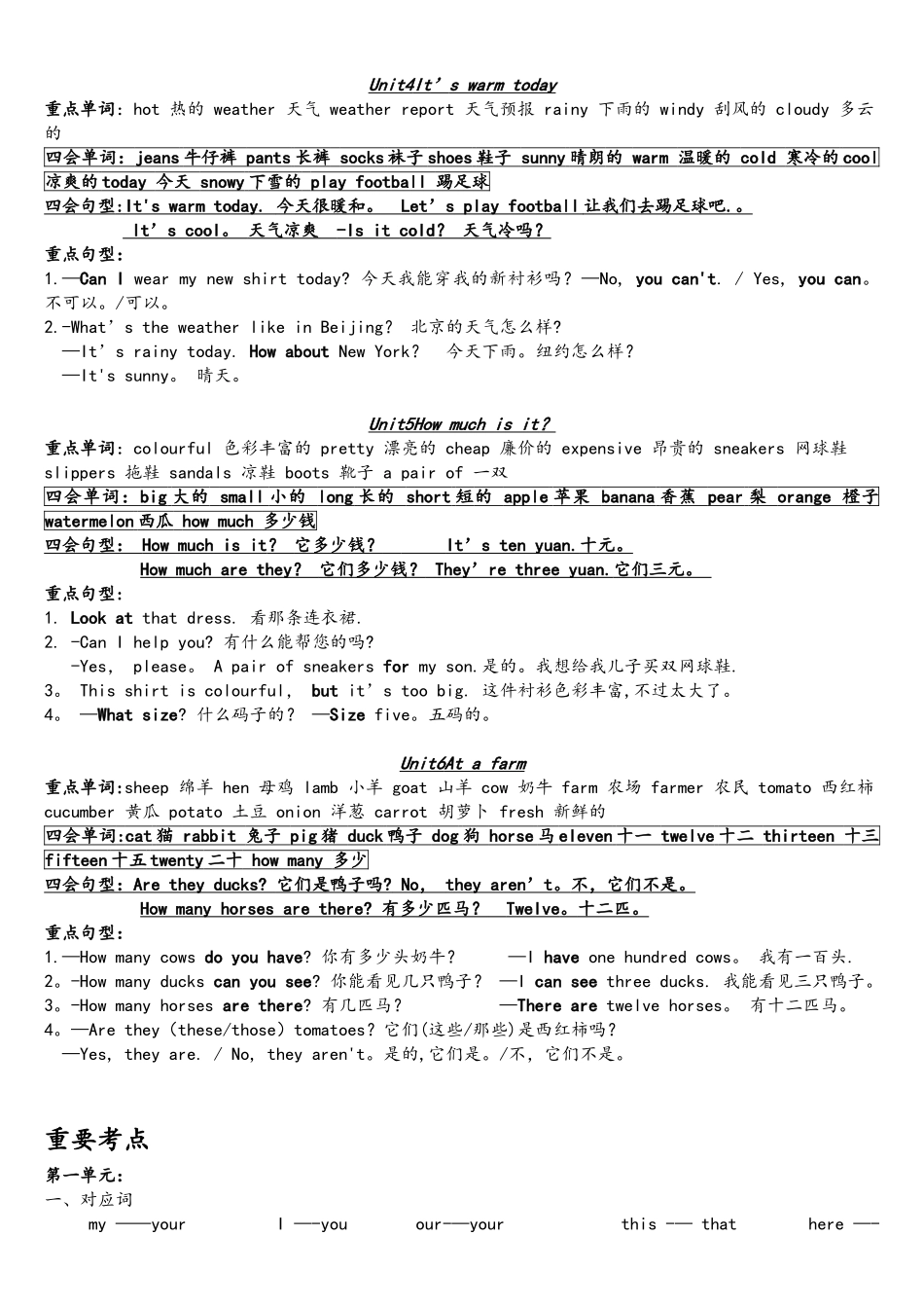 2025年PEP小学英语四年级下册知识点归纳_第2页