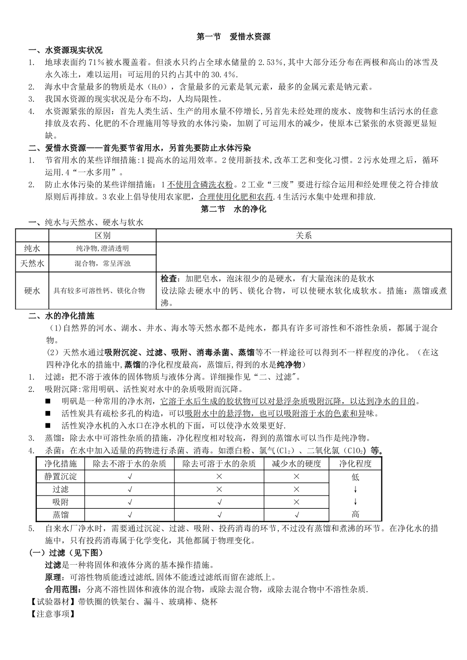 2025年第四单元自然界的水知识点总结打印版_第1页