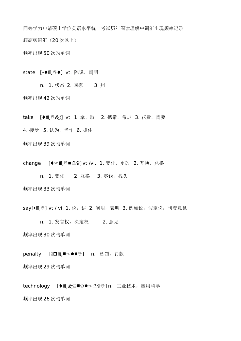 2025年同等学力申请硕士学位英语水平统一考试历年阅读理解高频词汇_第1页
