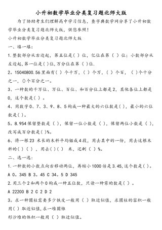 2025年小升初数学毕业分类复习题北师大版学习专用