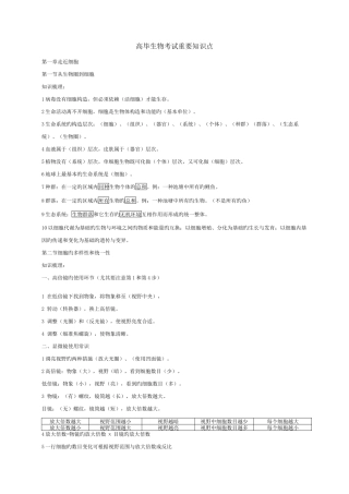 2025年人教版生物必修一的必背知识点