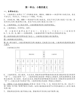 2025年新北师大版四年级数学下册第一章小数的意义知识点及习题