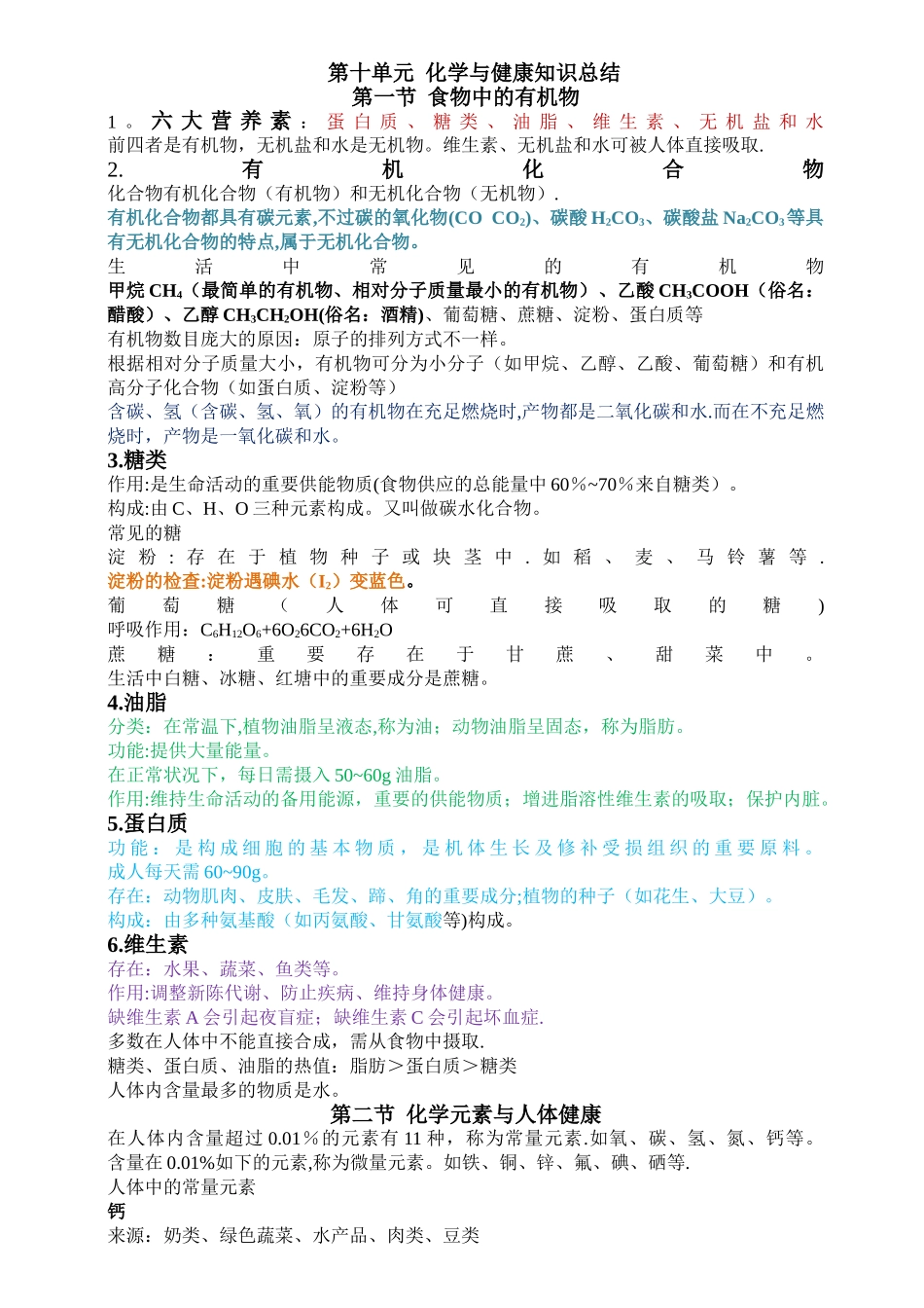 2025年第十单元化学与健康知识点总结_第1页