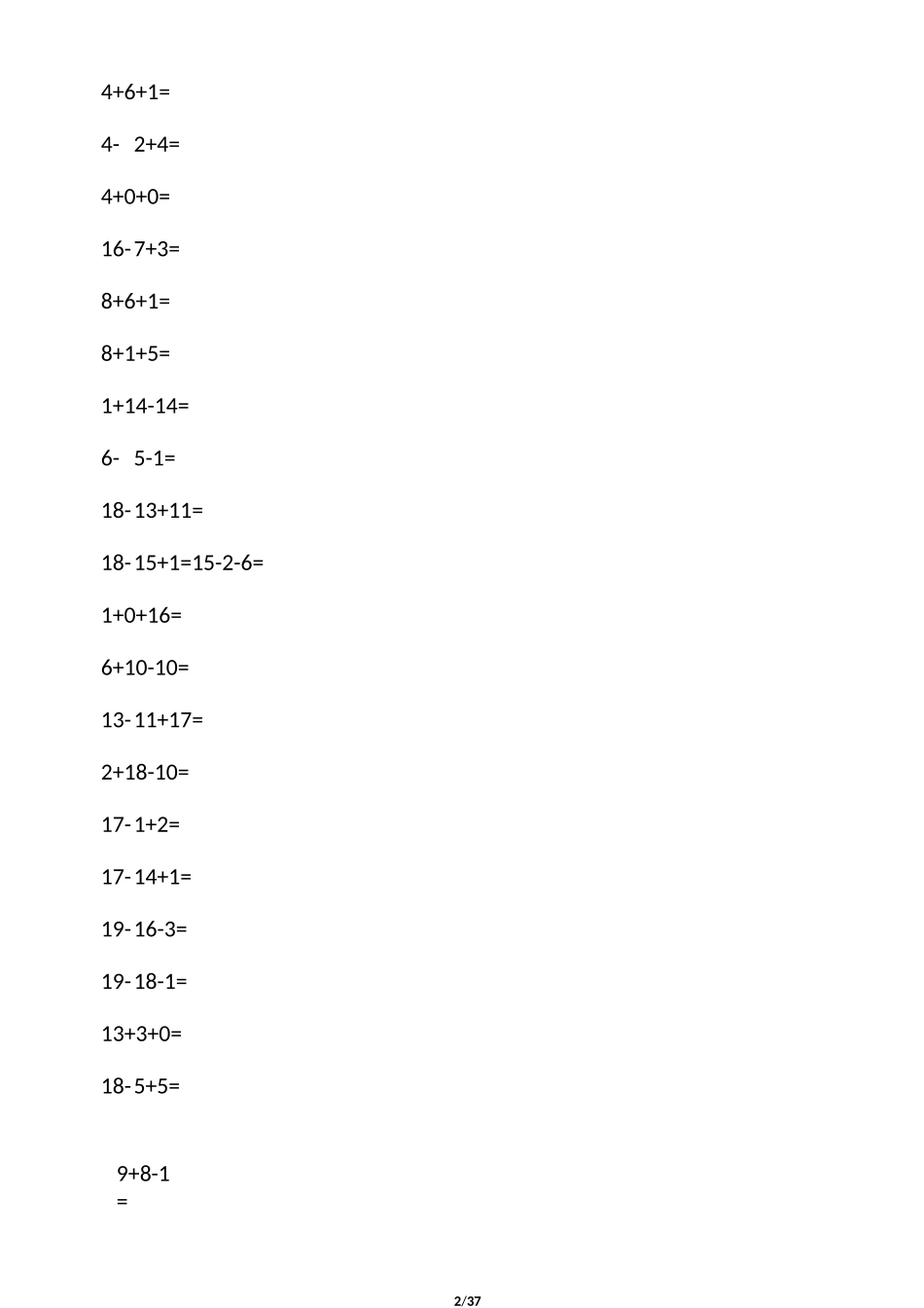 小学一年级以内连加连减口算练习题_第2页