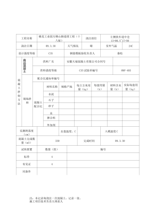 混凝土浇筑记录