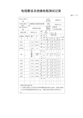 电缆绝缘电阻测试记录表