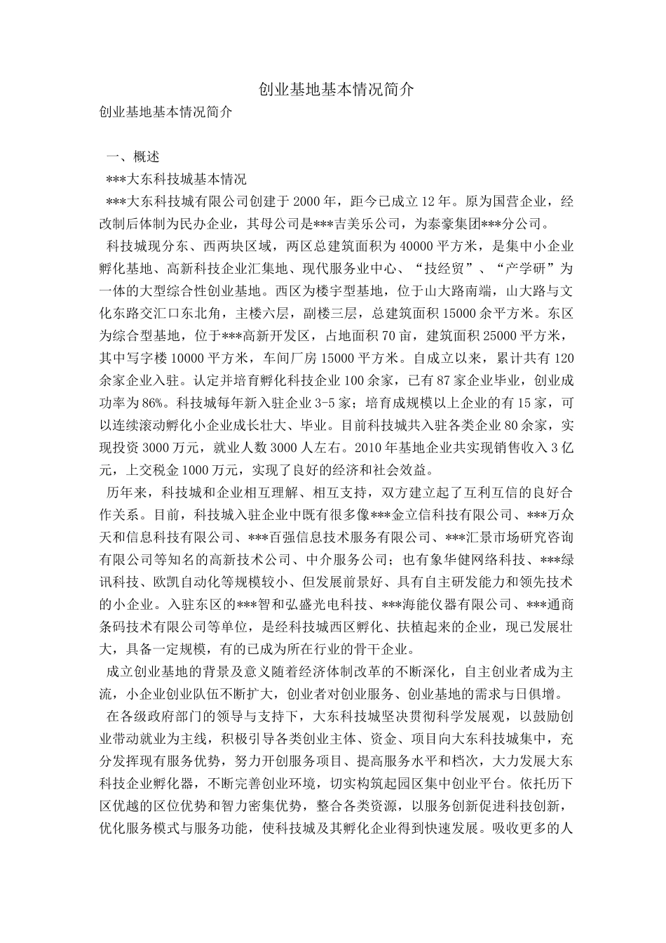 创业基地基本情况简介_第1页