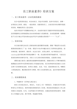 最新员工职业素养培训方案