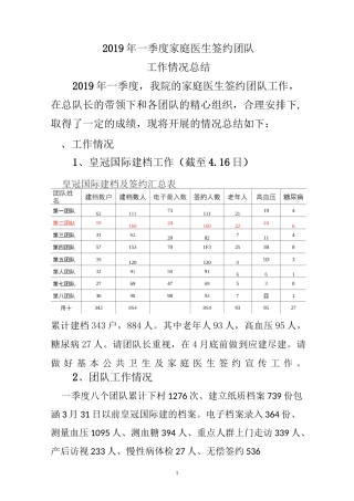 一季度家庭医生签约团队工作总结