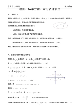 椭圆、标准方程、常见轨迹求法