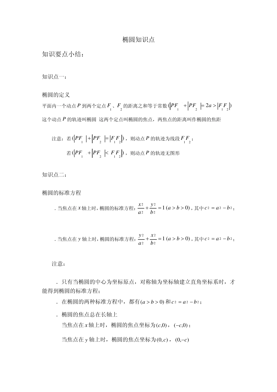 椭圆知识点小结_第1页