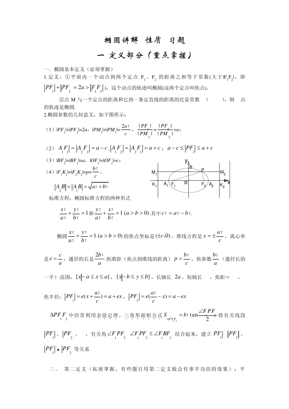 椭圆讲解(定义+性质+习题)_第1页