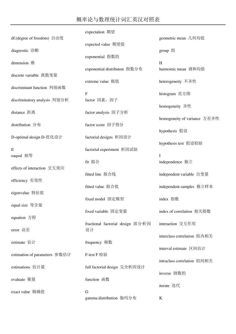 概率论与数理统计词汇英汉对照表_第2页