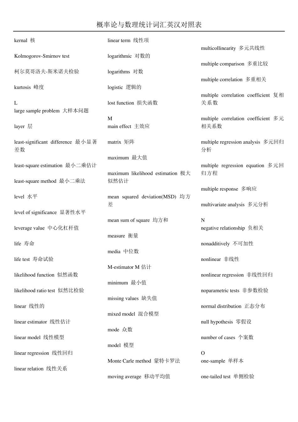 概率论与数理统计词汇英汉对照表_第3页