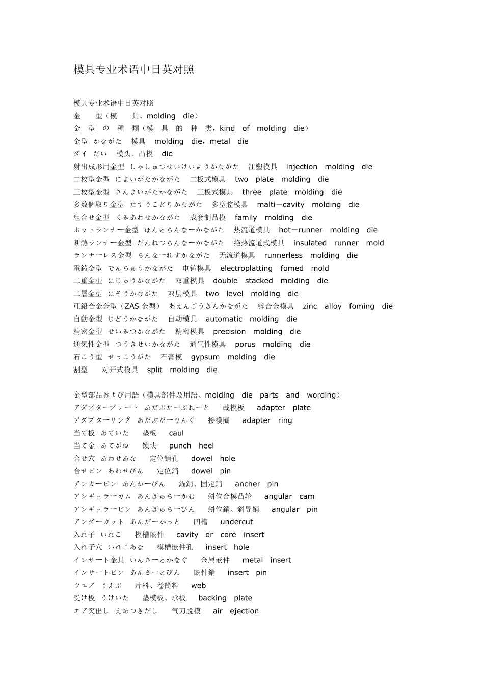 模具专业日本语(中日英对照)_第1页