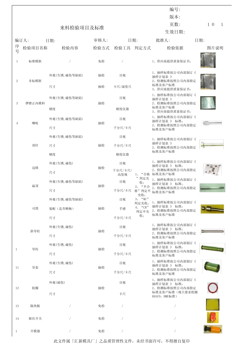 模具来料检验项目及标准_第1页