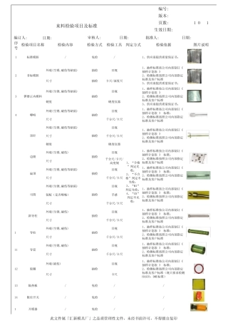 模具来料检验项目及标准