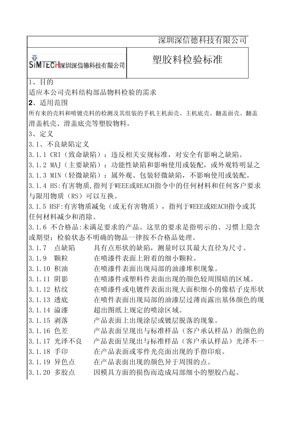模厂外壳件检验标准(V2.0)_第1页